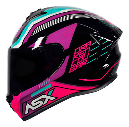 Capacete ASX Draken Cougar Preto Rosa Azul Brilhante