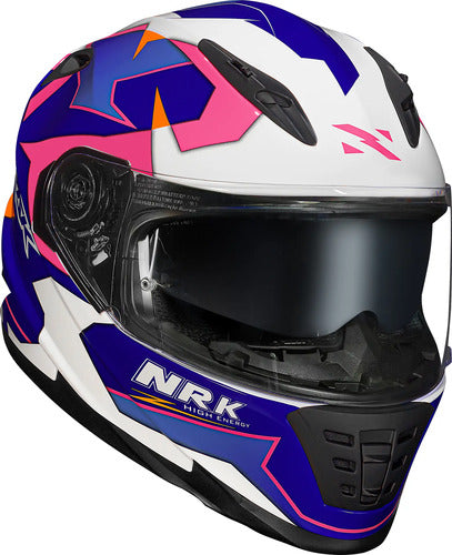 Capacete Norisk FF302 Soul District com Óculos Solar Interno Azul Branco Rosa Brilhante