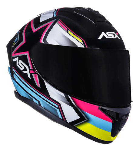 Capacete ASX Draken Pilot Preto Colorido Brilhante