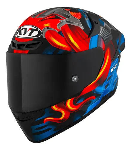 Capacete KYT TT-Course Magnet Azul Vermelho Preto Brilhante