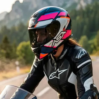 Capacete ASX Eagle Fast Preto Rosa Branco Brilhante Tamanho 54/XS