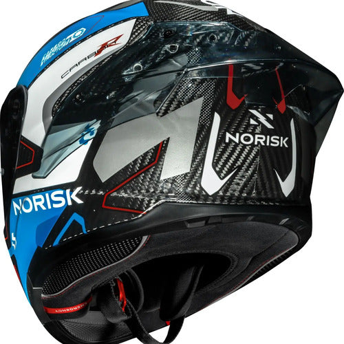 Capacete Norisk Carbon R Rider com 2 Viseiras e Spoiler Azul Branco Vermelho