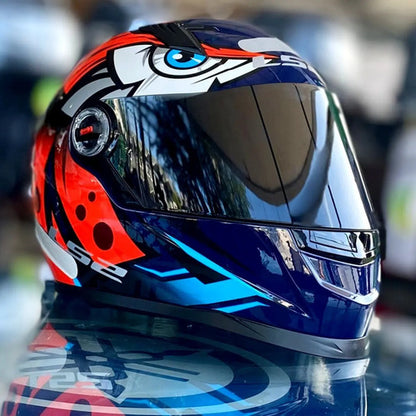 Capacete LS2 FF358 Tribal Laranja Preto Azul Brilhante
