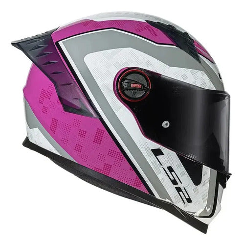 Capacete LS2 FF358 Pro Striker com Spoiler Rosa Cinza Brilhante