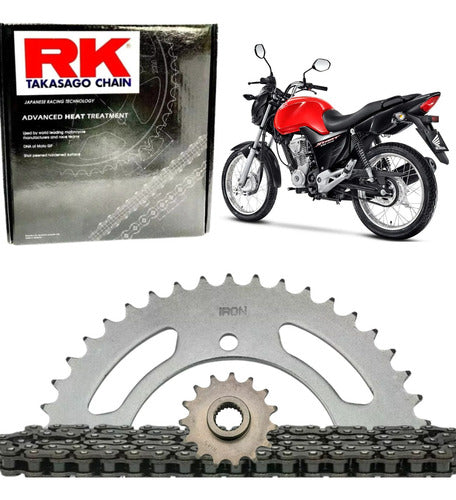 Kit Relação RK com Retentor Honda Cg 160 Titan Fan Start Cargo 2016 a 2024 428 118L 44/15T