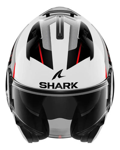 Capacete Escamoteável Shark Evo-ES Kryd com Óculos Solar Interno Branco Preto Vermelho