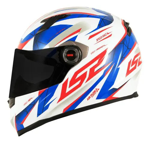 Capacete LS2 FF358 Draze Branco Azul Vermelho Brilhante Tamanho 62/XL