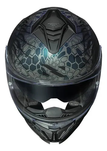 Capacete Norisk Strada II Cobra com Óculos Solar Interno Azul Verde Roxo Brilhante