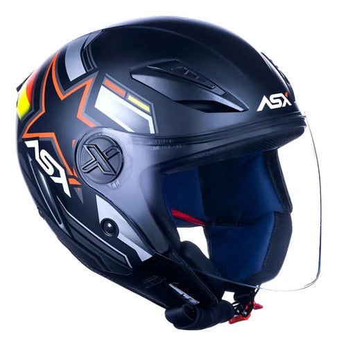 Capacete Aberto ASX City Air Pilot Preto Vermelho Amarelo Fosco