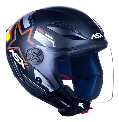 Capacete Aberto ASX City Air Pilot Preto Vermelho Amarelo Fosco