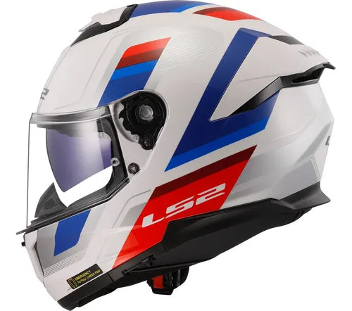 Capacete LS2 FF808 Stream II Vintage com Óculos Solar Interno Branco Azul Vermelho