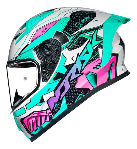 Capacete Norisk Flow Robot com 2 Viseiras e Spoiler Branco Verde Brilhante