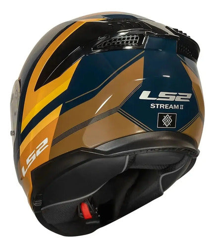 Capacete LS2 FF808 Stream II Vintage com Óculos Solar Interno Azul Laranja Brilhante