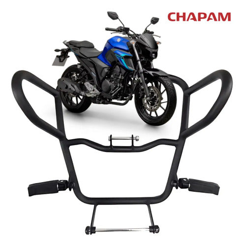 Protetor de Motor com Pedaleira Chapam Yamaha Fazer Fz25 250 2018 a 2025 Preto Fosco