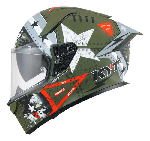 Capacete KYT R2R Max Assault com Óculos Solar Interno Verde Fosco