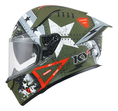 Capacete KYT R2R Max Assault com Óculos Solar Interno Verde Fosco