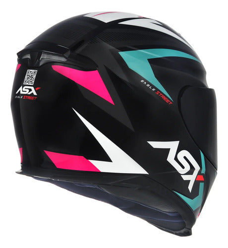 Capacete ASX Eagle Street Preto Azul Rosa Brilhante