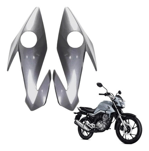 Par de Carenagens Laterais do Farol Paramotos Honda Cg 160 Titan 2022 a 2024 Prata Iron Nail
