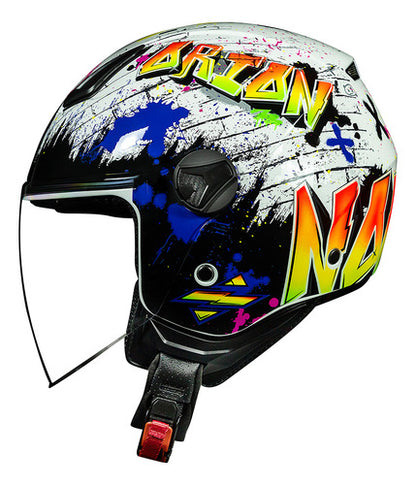 Capacete Aberto Norisk Orion Shine Branco Laranja Brilhante