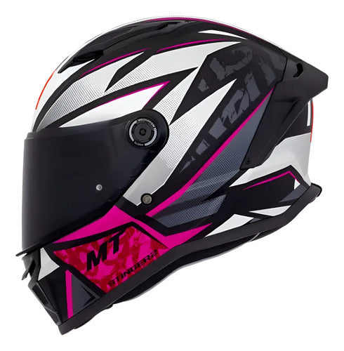 Capacete MT Helmets Stinger 2 Rush Preto Rosa Cinza Fosco