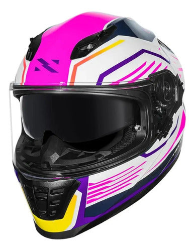 Capacete Norisk FF302 Soul II Factor com Óculos Solar Interno Branco Rosa Brilhante