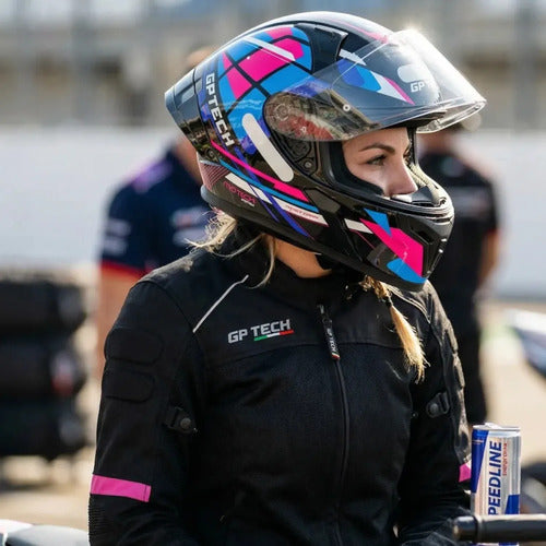 Capacete GP Tech Sense Motion Preto Azul Rosa Brilhante