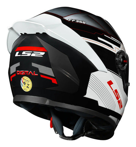 Capacete LS2 FF358 S Digital com Spoiler Preto Branco Vermelho Brilhante
