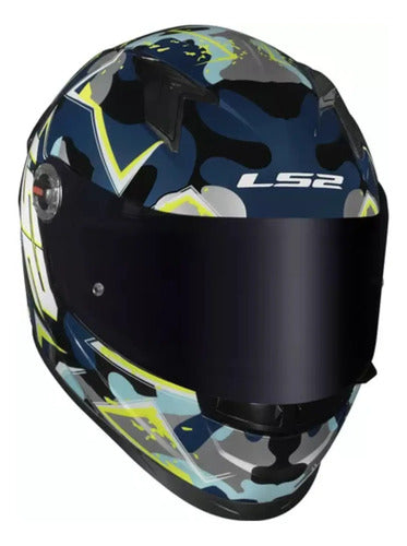 Capacete LS2 FF358 S Camo com Spoiler Azul Amarelo Fosco