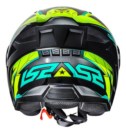 Capacete Aberto LS2 OF616 Airflow II Draze com Spoiler Preto Amarelo Verde Brilhante