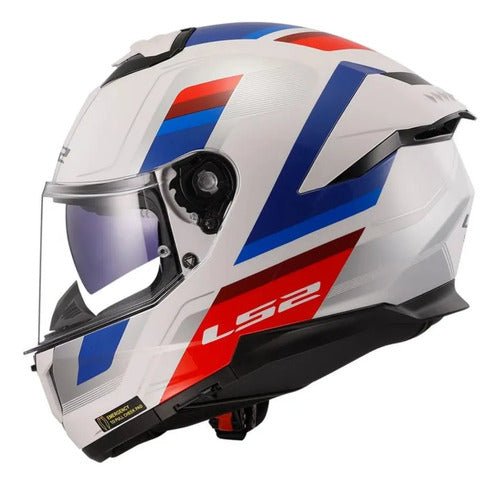 Capacete LS2 FF818 Storm III Sporty com Óculos Solar Interno Branco Azul Vermelho