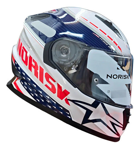 Capacete Norisk FF302 Soul II Grand Prix USA com Óculos Solar Interno Branco Brilhante