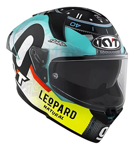 Capacete KYT R2R Max Dennis Foggia Misano com Óculos Solar Interno Azul Preto Brilhante