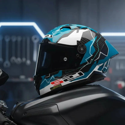 Capacete LS2 FF805 Thunder C GP Huertas Replica com Spoiler Azul Preto Brilhante