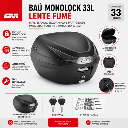 Bauleto Baú Traseiro Givi B330NT Monolock 33 Litros Lente Fumê