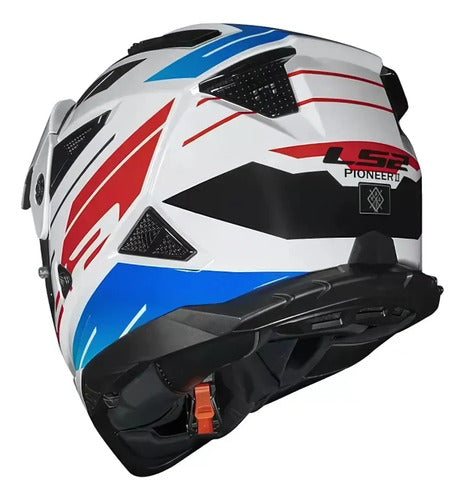 Capacete LS2 MX702 Pioneer II Namib com Óculos Solar Interno Branco Azul Vermelho