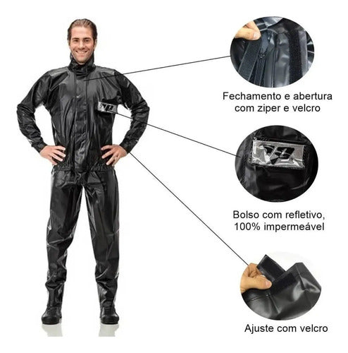 Capa de Chuva Conjunto Pantaneiro Tornado PVC com Gola e Bolso Preto