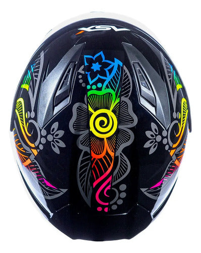 Capacete ASX City Flowers Preto Grafite Colorido Brilhante