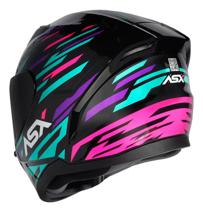 Capacete ASX City Arrow Preto Azul Roxo Brilhante