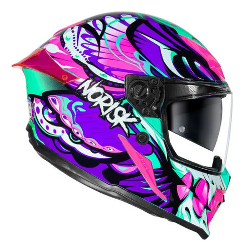 Capacete Norisk Rock Butterfly com Óculos Solar Interno Rosa Brilhante