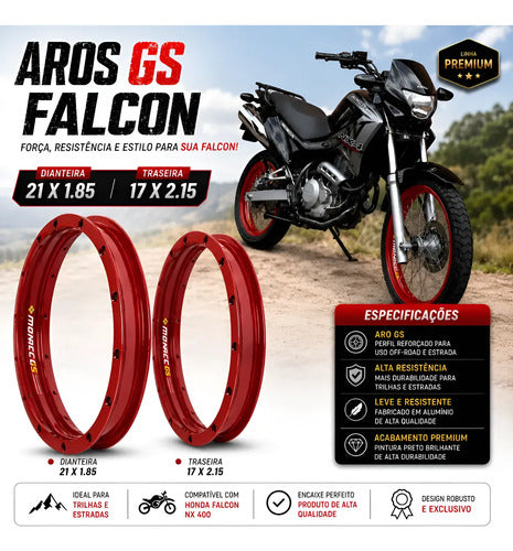 Par de Aros de Roda GS Monaco Honda Nx 400 Falcon 1.85x21 e 2.15x17 Vermelho