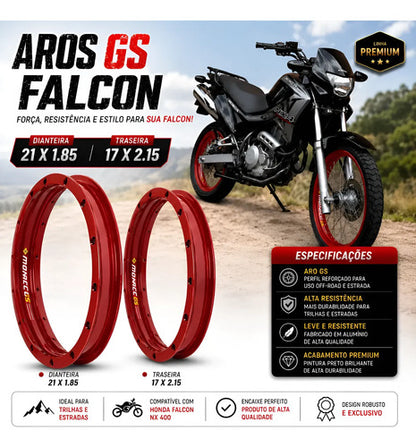 Par de Aros de Roda GS Monaco Honda Nx 400 Falcon 1.85x21 e 2.15x17 Vermelho