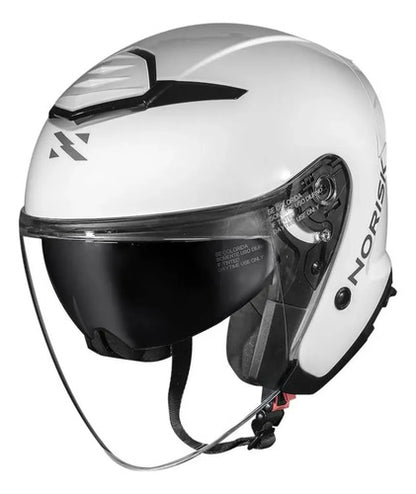 Capacete Aberto Norisk City Solid com Óculos Solar Interno Branco Brilhante