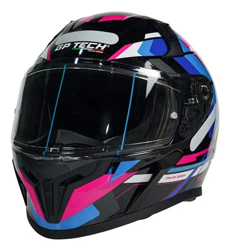Capacete GP Tech Sense Motion Preto Azul Rosa Brilhante