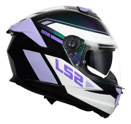 Capacete LS2 FF808 Stream II Gran Camaleão com Óculos Solar Interno Lilás Brilhante Tamanho 58/M