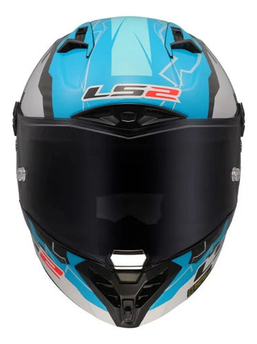 Capacete LS2 FF805 Thunder C GP Huertas Replica com Spoiler Azul Preto Brilhante