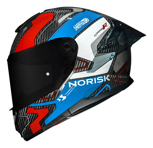 Capacete Norisk Carbon R Rider com 2 Viseiras e Spoiler Azul Branco Vermelho