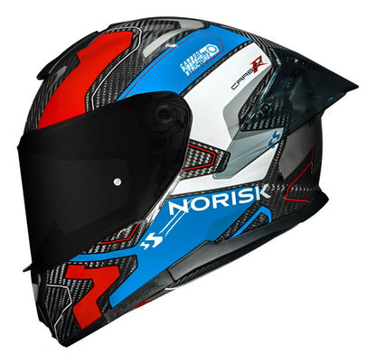 Capacete Norisk Carbon R Rider com 2 Viseiras e Spoiler Azul Branco Vermelho