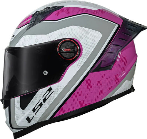 Capacete LS2 FF358 Pro Striker com Spoiler Rosa Cinza Brilhante