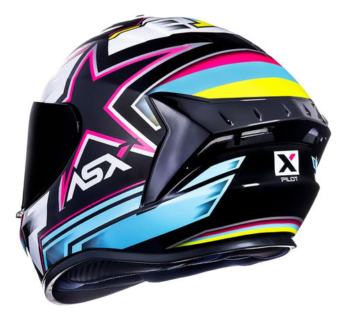 Capacete ASX Draken Pilot Preto Colorido Brilhante