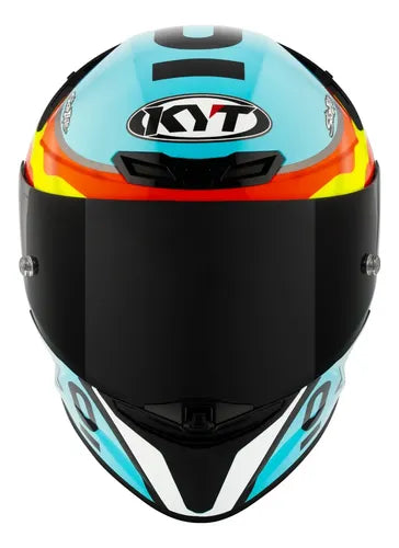 Capacete KYT TT-Revo Leopard Spaniard com Spoiler Azul Vermelho Amarelo Brilhante